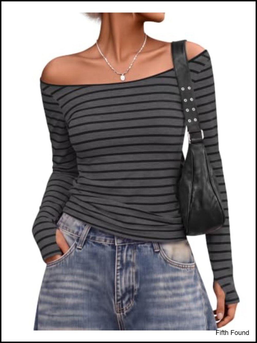 Women Striped Off Shoulder Long Sleeve Y2K Top